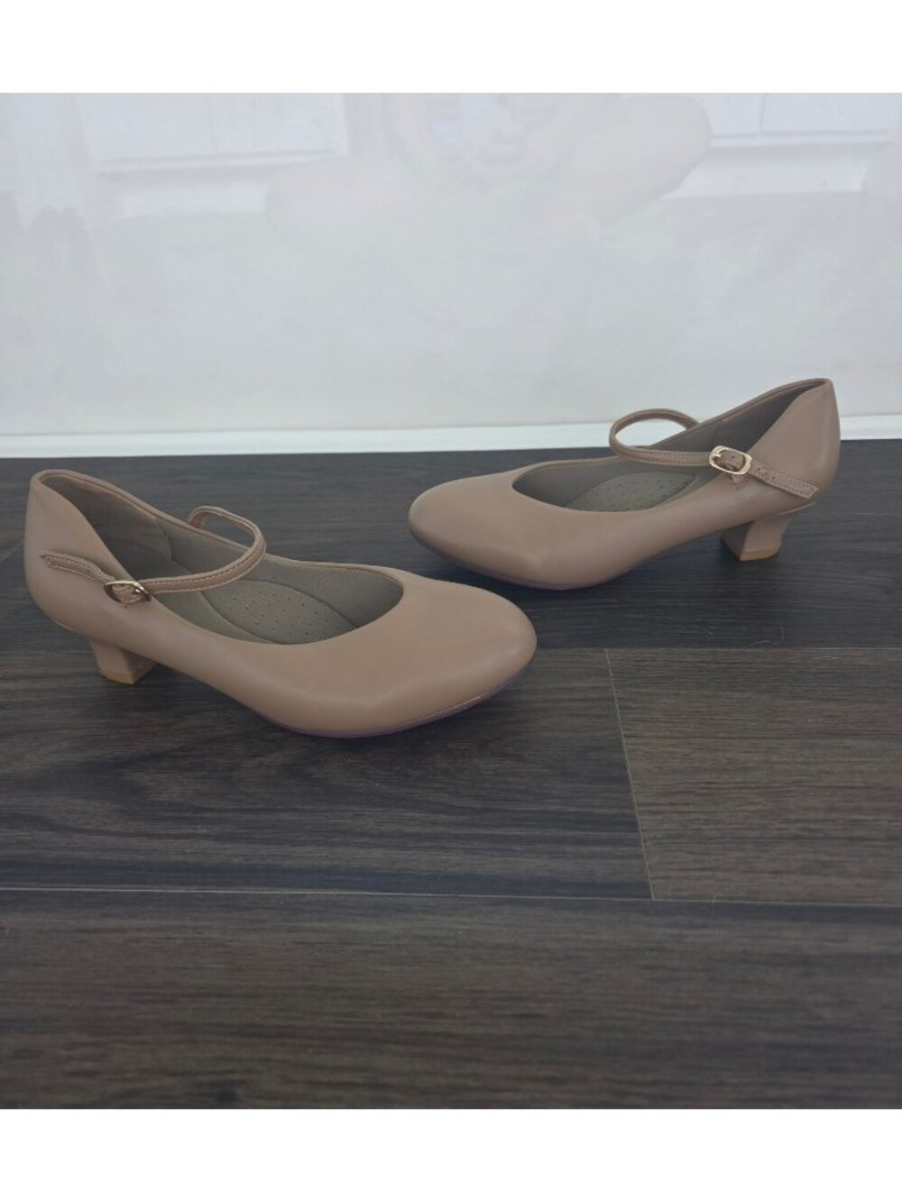 💙 Stelle Tan Faux Leather Mary Jane Kitten Size 8 Heel Character Dance Shoes Vi